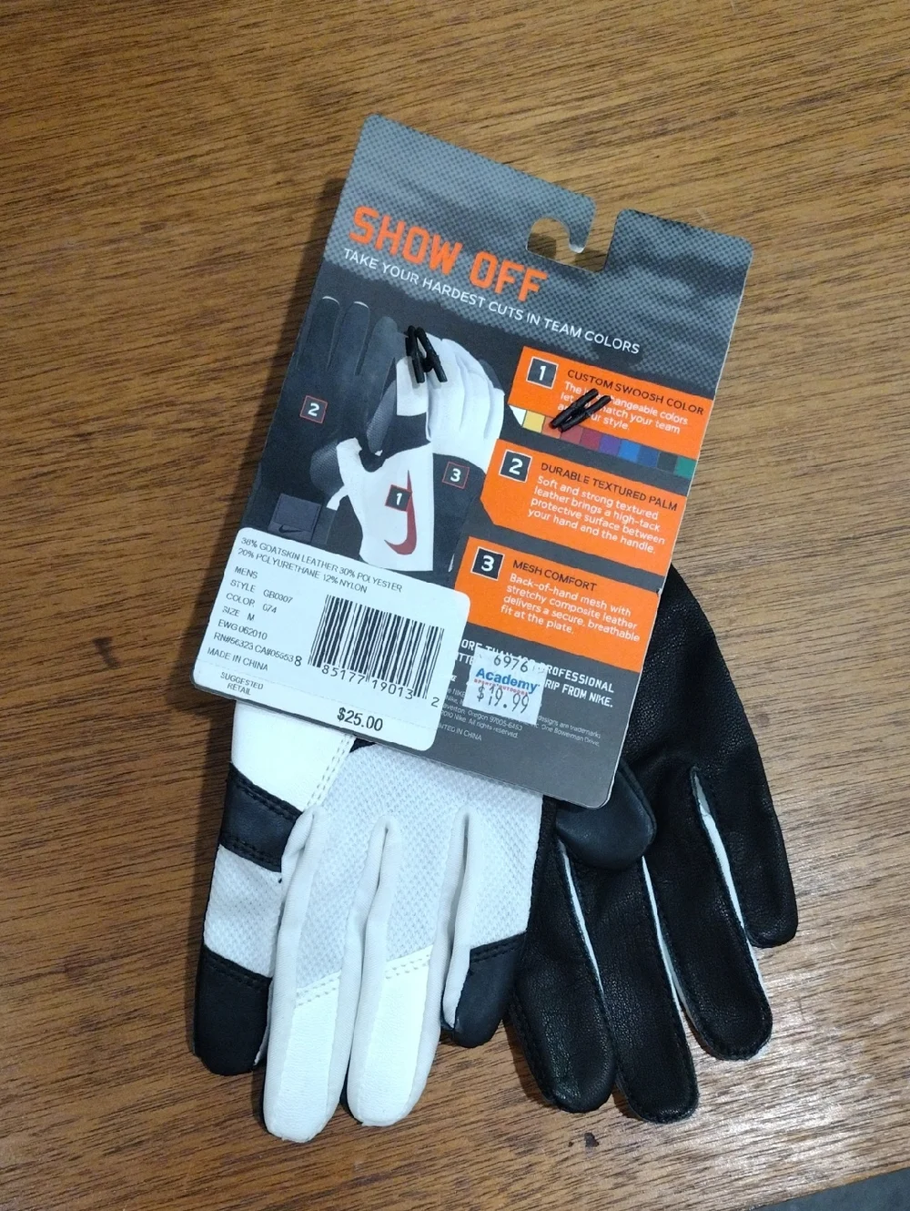 Nike Black, White & Orange Diamond Elite Youth Batting Gloves
